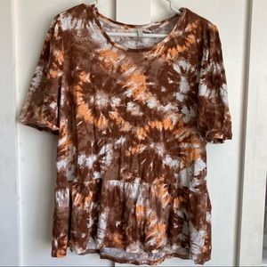 Cato Brown, White and Orange Tie Dye Peplum Shirt